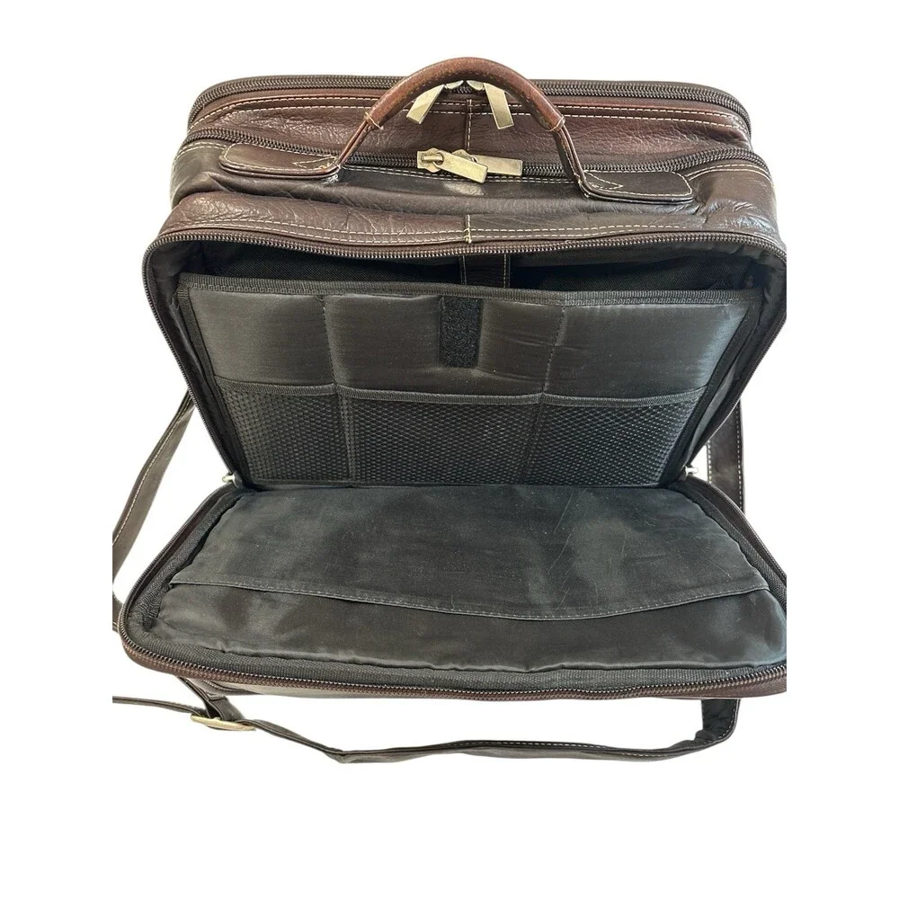 LATICO Travel Brown Leather Briefcase Laptop Portable Adjustable Shoulder Strap